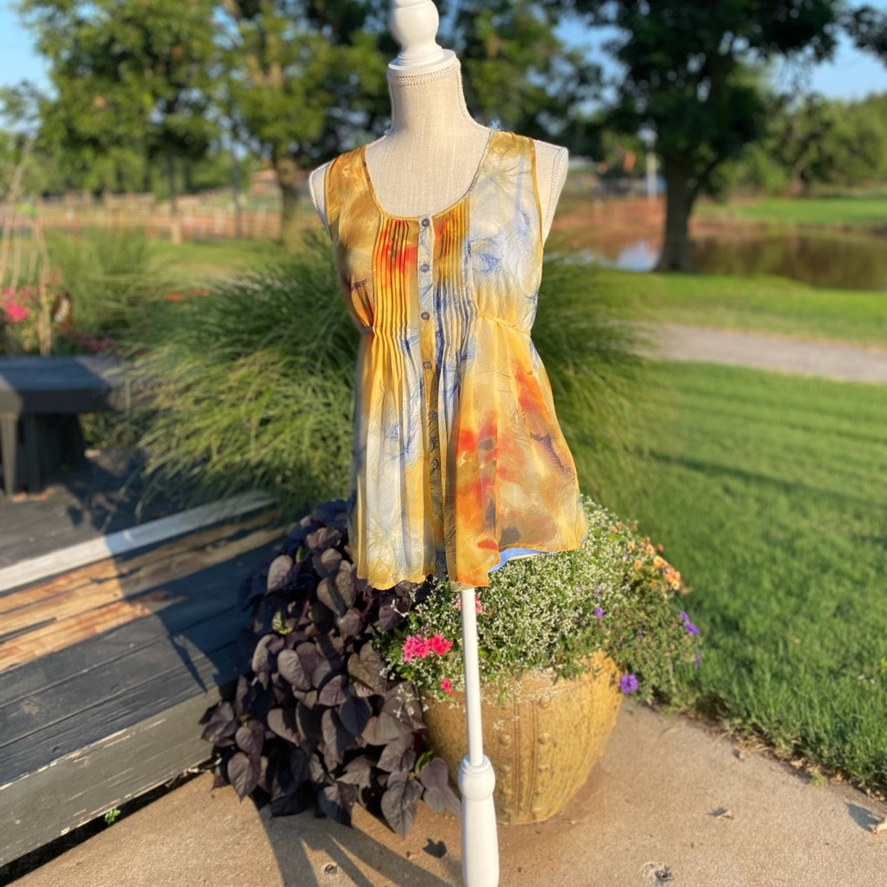 Calvin Klein Sleeveless Multi-Colored Tunic Top with Front Tie. Size S - Picture 1 of 5